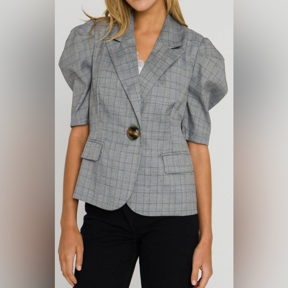 English Factory Grey Puff Short Sleeve Blazer Medium - Picture 4 of 16